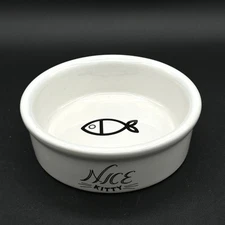 Hausenware Nice Kitty 5 Inch Ceramic Stoneware Cat Food Water Bowl Fish Design