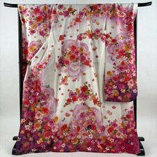 Pink Silk Furisode Kimono L Used Long Sleeve 176cm Traditional Japanese Clothing