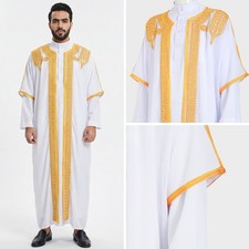 African Men Traditional Robe Embroidered Djellaba Open Kimono Abaya Gown Kaftan