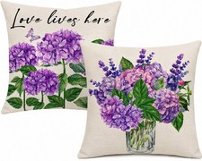 Hydrangea Throw Pillow Set of 2, Decorative Floral Pillow with Insert 18x18 Inch