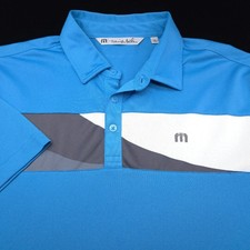 Travis Mathew Polo Mens -L Blue Black Gray White Stretch Golf Performance Stripe