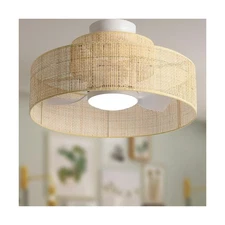 22” Bamboo DC Dimmable Ceiling Fan with Light and Remote Control,Boho Wood