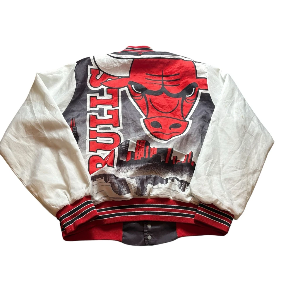 Chaqueta Bomber Satinada Vintage Años 80 Chalk Line Chicago Bulls Fanimation Para Hombre’s Grande Foto 4 de 4
