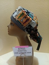 Tribal Patchwork Women's Ponytail Surgical Scrub Hat/Cap Handmade