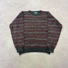Vintage Knitted Jumper abstract patterned grandad knit sweater Men's L
