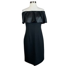 Adrianna Papell Women's Cocktail Dress Size 8 Black Off the Shoulder Sheath