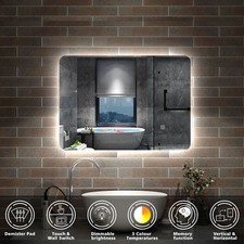 Illuminated Bathroom Mirror With LED light Bluetooth Shaver Socket Demister