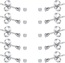 10 Pairs Tiny Womens Surgical Stainless Steel Clear Cubic Zirconia Stud Earrings