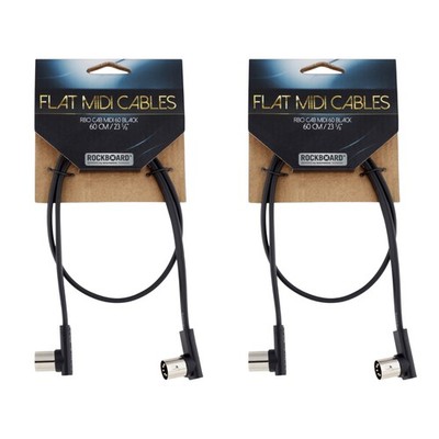Rockboard Flat MIDI Cable - 60cm 24in Black Right Angle 2-PACK