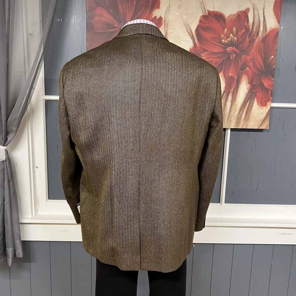 Stafford Soft Tweed Blazer Jacket Sport Coat Mens 50R Wool Herringbone Brown - Image 3 of 4