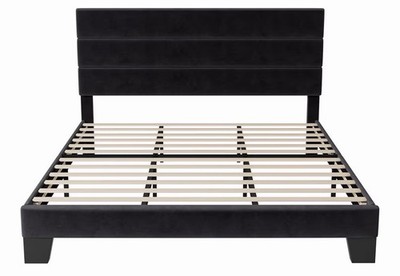 Black Upholstered Wood Platform Bed Frame Queen Contemporary Modern