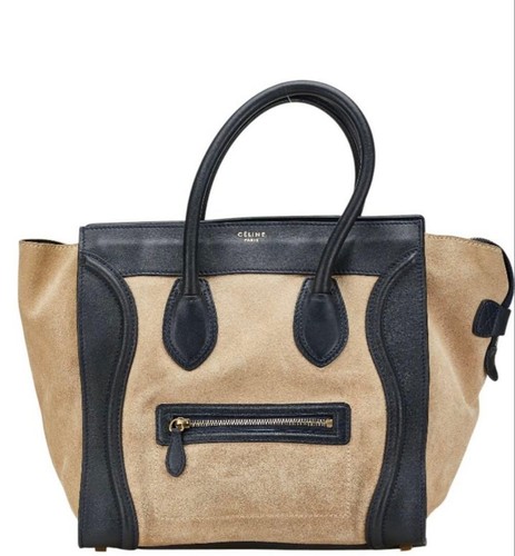 Celine Leather Suede Mini Luggage Tote Bag Beige/Black Used From Japan