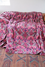Pair 1970s Heals Fandango fabric curtains Huge pink purple Art Nouveau retro MCM