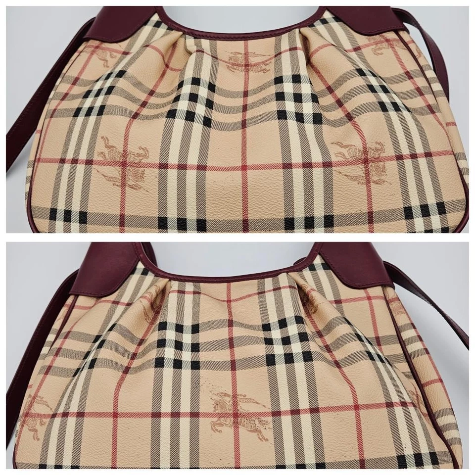 Burberry Brooklyn Hobo Haymarket Check Burgundy Leather & Coated Canvas Purse - Image 4 of 4