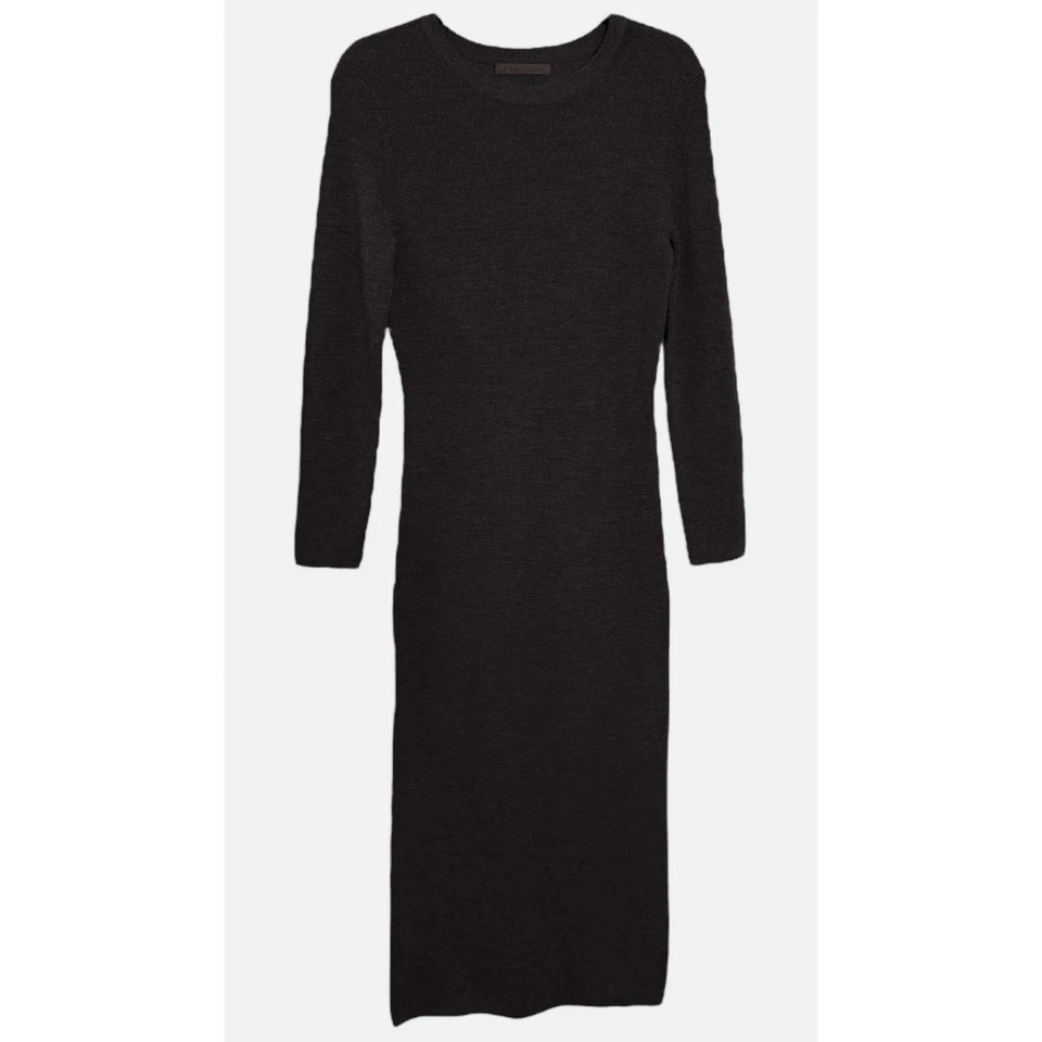 Vestido Suéter Jenni Kayne XS Manga Larga Acanalado 100% Lana Midi Gris Carbón Foto 4 de 4