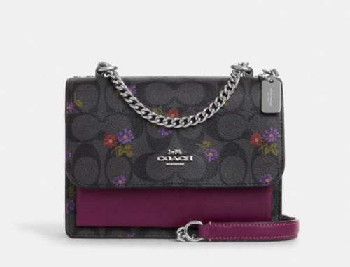 Coach CM244 Mini tracolla trasparente in tela firmata con stampa floreale nuova con etichetta