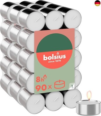 Bolsius - Large Pack of Tea Lights - 90 Pieces - 8 Burning Hours - White - Long