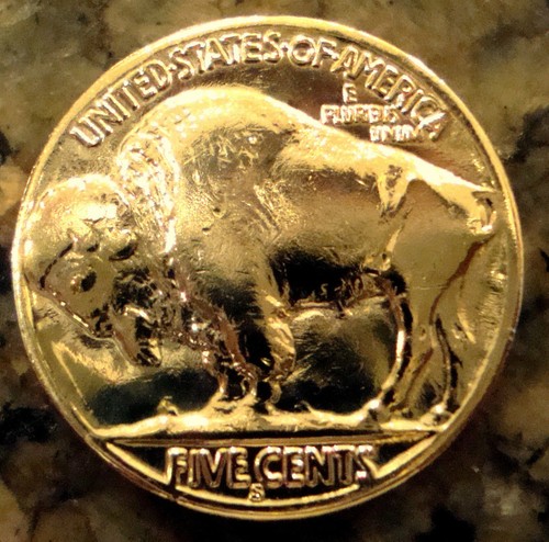 GOLD BUFFALO Head Nickel Old Antique WW2 World War 2 Era Rare *24 K GOLD PLATED - Picture 7 of 7