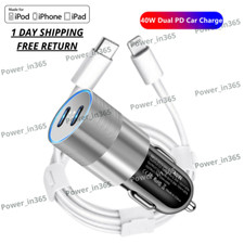 40W Dual USB C Fast Car Charger Adapter Socket PD Cable For iPhone 13 12 11 XR 8