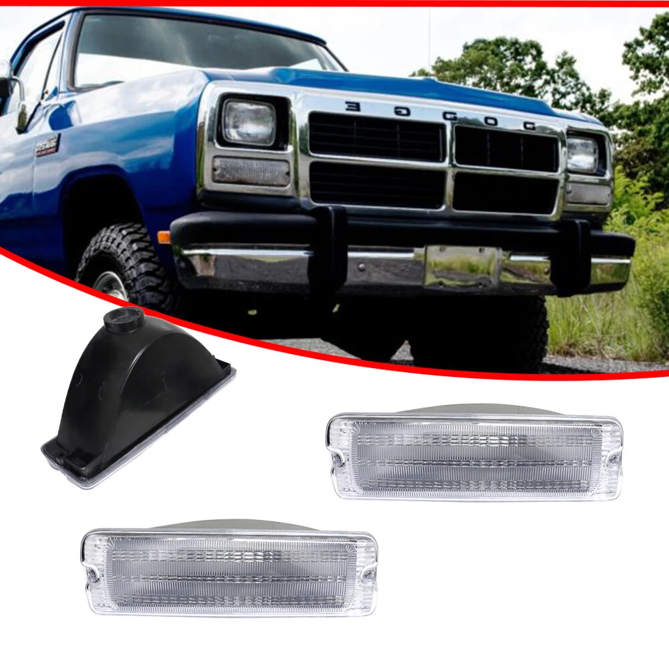 Turn Signal Lights For 91-93 Dodge D250 W250 Clear Lens LH & RH Below Headlamps - Image 3 of 4