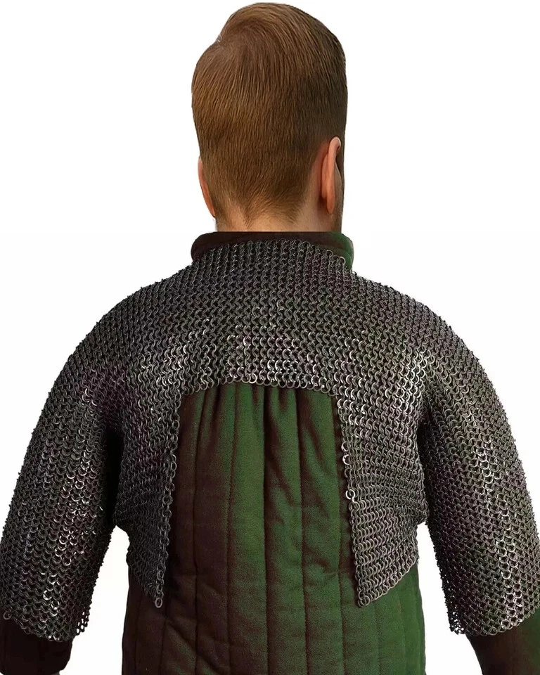 Cota de malla Hauberk 9MM anillo plano remachado con anillo liso media manga camisa Pascua - Imagen 2 de 4