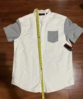 Fission Mens Size L Button Down 2 Tone Shirt w Collar White And Gray NWT