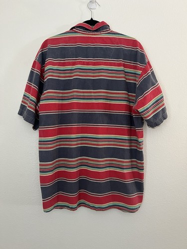 VTG 80s 90s Gitano Button Up Shirt - Red Blue Striped - Summer Beach Wear L - Picture 2 of 4