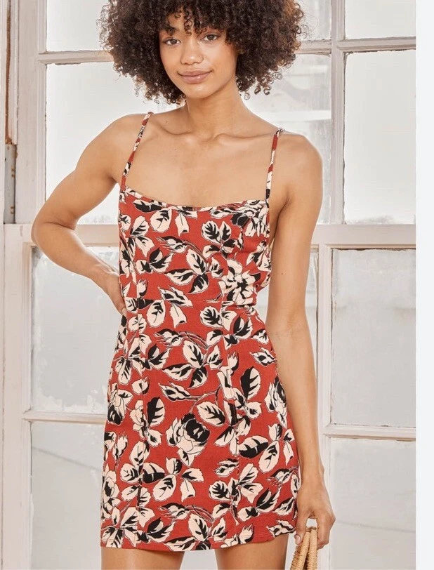 Mini Vestido Free People Bring it Back Rojo Óxido Floral Sin Mangas Espalda Abierta Tirantes M Foto 2 de 4