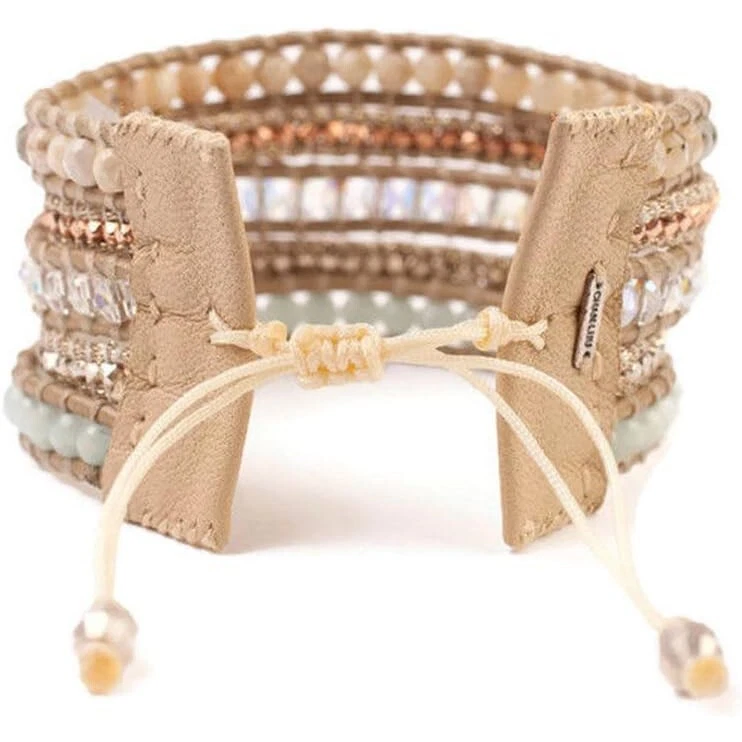 Pulsera Chan Luu Amazonita Mezcla de Piedra y Cristal Envoltura Cuero Tostado Ajustable Nueva con Etiquetas Foto 2 de 2