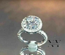 3 Ct Round Brilliant Cut Moissanite Halo Engagement Ring Solid 14K White Gold 