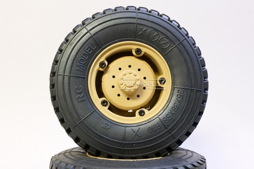 HG 1/10 MILITARY Truck WHEELS Heavy Duty W/ Tires (4pcs) -DESERT- - Picture 3 of 21