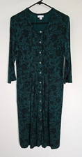 J Jill Button Up Dress Long Sleeve Knee Length Green Black Floral Print Size XS