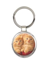 Cat : Gift Round Keychain Cute Animal Kitten Funny Friend Birthday