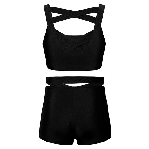 Kids Girls Crop Top Bottoms Set Gymnastic Exercise Tankini Outfits Dancewear - Picture 43 of 63