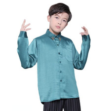 Bambini Bimbi Lucido Camicia Bottoni Seta Top Manica Lunga Camicetta Performance