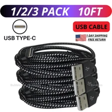 Lot USB-A to Type-C Fast Charging Data SYNC Charger Cable Braided USB Cord 10FT