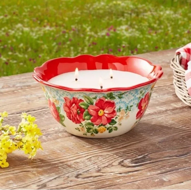 Vela de Citronela Exterior Mujer Pioneer Vintage Floral 3 Mechas Cerámica Roja Nueva Foto 2 de 4