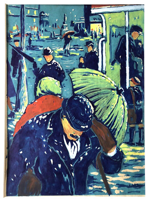 Fauvist, Postimpressionist Handfertig/bemalter Druck. London Busy Street