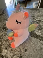 Sleeping Pink Unicorn soft plush 8" Holding Heart.
