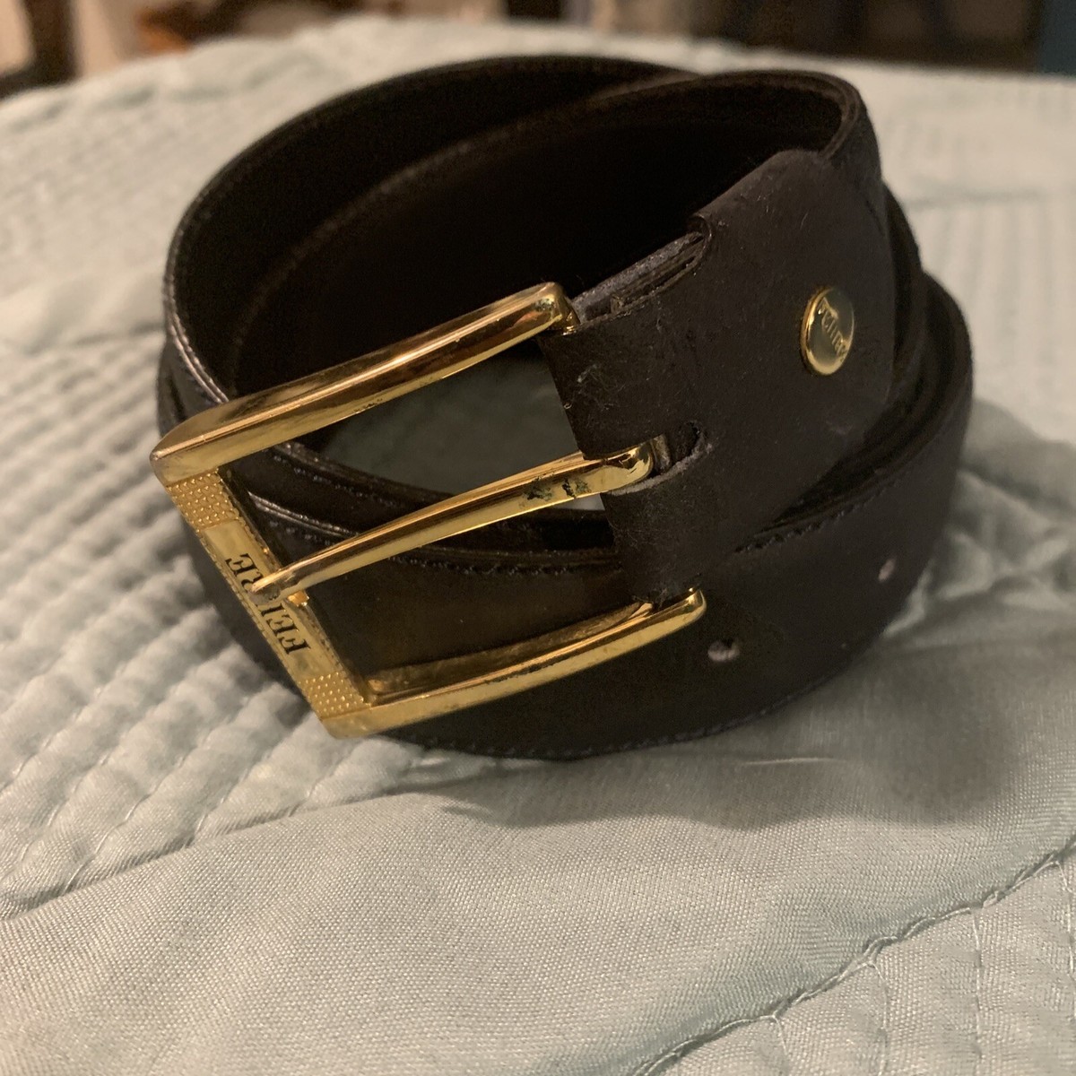 Gianfranco Ferre Mens Belt Leather Gold Tone Buckle Italy 42 