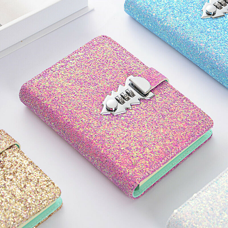 A6 Girls Glitter Diaries Notebook PU Leather With Code Lock