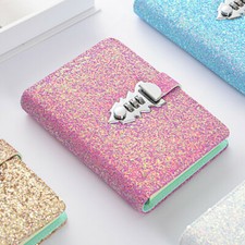 A6 Girls Glitter Diaries Notebook PU Leather With Code Lock Secret Diary