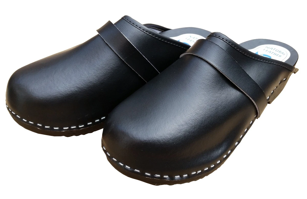 Mens black sale leather clogs