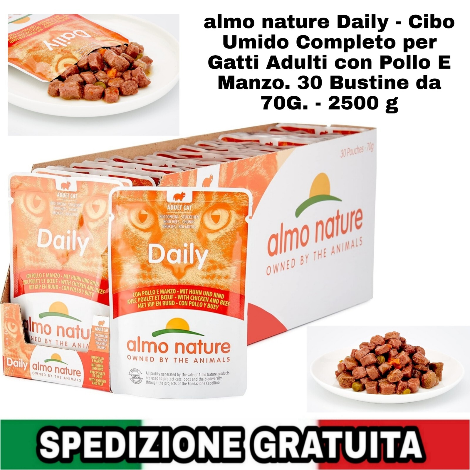 Alimento Umido Completo Gatti Adulti | Benessere Pollo e Manzo 30 Pz
