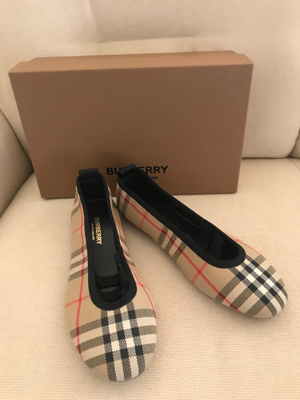 New Auth BURBERRY Shoes Flat Ballerina Grace Women Logo Check Canvas EU37 NWOB thumbnail 21