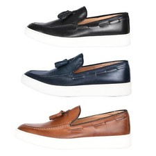 Men's Loafers Leather Elegant Sneakers White Sole Tassel Shoes Made in Italy