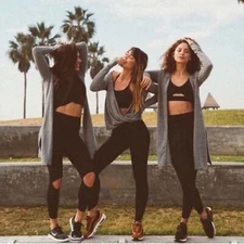 Joah Brown Luna Cardigan Longline Knee Length Side Slits Light Gray Medium Large