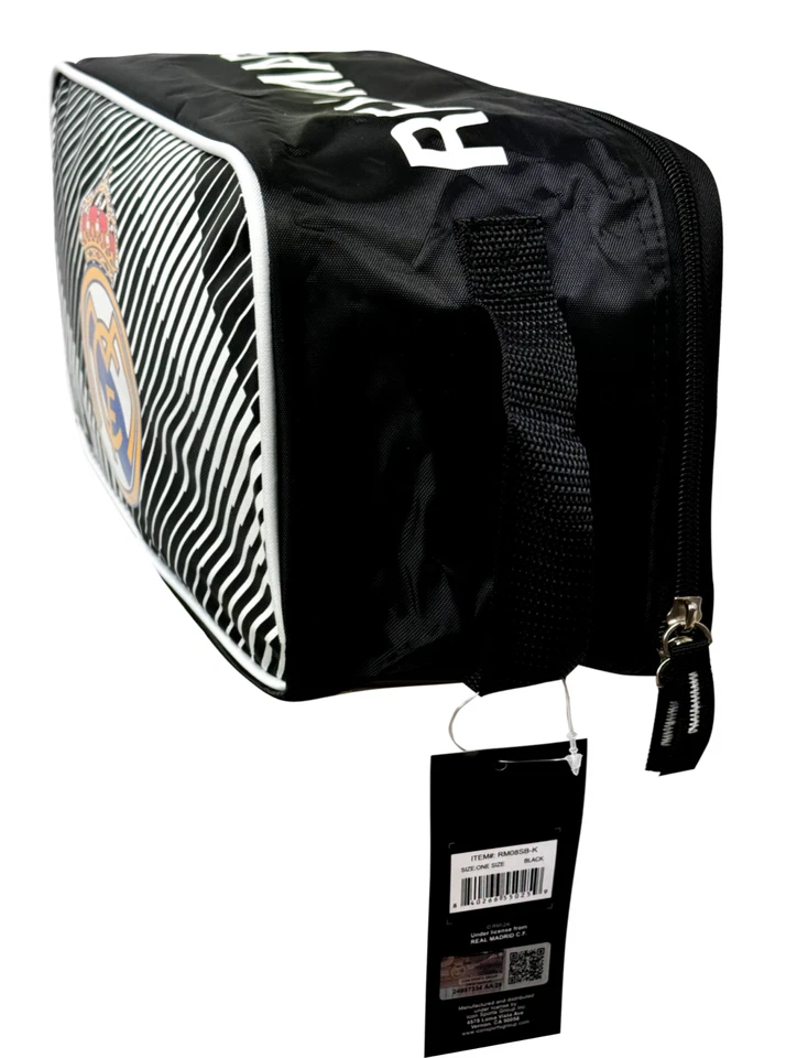Bolsa de Sapato Icon Sports Real Madrid Listras Pretas Brancas Bolsa de Bota Oficial Licenciada - Imagem 4 de 4