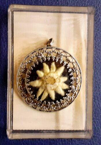 Edelweiss Anhänger antik Trachtenschmuck Medaillon Halskette Anhänger floral - Bild 1 von 5