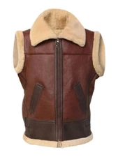Men's Brown Leather Winter Vest Sheep Leather Bomber Winter Vest Jacket